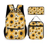 WECECE Zaino Scuola Sunflower Bambina 3 Pezzi con Borsa Termica e Astuccio, Set Zaini Flower Ragazzo per Primaria 6-10 Anni, Uso Quotidiano