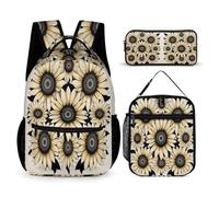 WECECE Zaino Scuola Sunflower Studenti con Borsa Termica e Astuccio, Set Zaini Flower Ragazza 6-12 Anni per Elementare e Tempo Libero