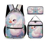WECECE Zaino Scuola Swan Ragazze con Portapranzo e Astuccio Matite, Set Zaini White Swan Bambino 7-11 Anni per Lezioni e Viaggio
