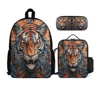 WECECE Zaino Scuola Tiger Bambina per Classe 1-3 con Borsa Termica e Astuccio, Set Zaini Animal Theme Ragazzo per Scuola Primaria 6-10 Anni