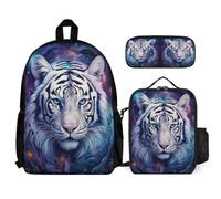 WECECE Zaino Scuola Tiger Bambina per Classe 1-3 con Borsa Termica e Astuccio, Set Zaini Animal Tiger Ragazzo per Scuola Primaria 6-10 Anni