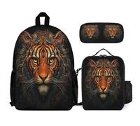 WECECE Zaino Scuola Tiger Ragazza 3 Pezzi con Borsa Termica e Astuccio, Set Zaini Animal Theme Bambini 7-12 Anni per Rientro a Scuola e Uso Quotidiano