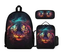 WECECE Zaino Scuola Tiger Ragazza Elementare con Sacchetto per Pranzo e Astuccio, Borsa Scolastica Animal Tiger Bambini 6-11 Anni