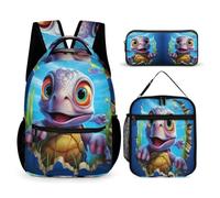 WECECE Zaino Scuola Turtles 3D Ragazza Elementare 3 Pezzi con Sacchetto per Pranzo e Astuccio, Set Zaini Animal Print Bambini 6-11 Anni
