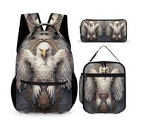 WECECE Zaino Scuola White Headed Eagle Bambina con Borsa Termica e Astuccio, Borsa Scolastica Bird Theme Ragazzo 7-13 Anni per Lezioni Tempo Libero, Spallacci Regolabili e Tasche Laterali