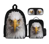 WECECE Zaino Scuola White Headed Eagle Ragazza Elementare con Sacchetto per Pranzo e Astuccio, Set Zaini Bird Theme Bambini 6-11 Anni, Capiente e Resistente