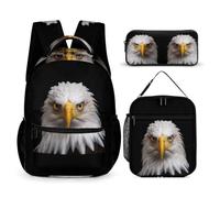 WECECE Zaino Scuola White Headed Eagle Ragazzi con Borsa Termica e Astuccio, Set Zaini Bird Theme Bambini 8-15 Anni per Elementare Media, Capiente per Libri Quaderni e Accessori Scolastici