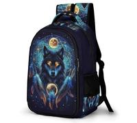 WECECE Zaino Scuola Wolf Dreamcatcher Classe 3-5 Ragazza Ragazzo Borsa Scuola Moon Wolves 8-11 Anni Cartella Scolastica per Lezioni, Book Bag per Gita Escursione e Uso Quotidiano