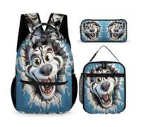 WECECE Zaino Scuola Zebra Bambina 3 Pezzi con Borsa Termica e Astuccio, Set Zaini Animal 3D Ragazzo per Primaria 6-10 Anni, Uso Quotidiano