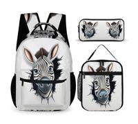 WECECE Zaino Scuola Zebra Bambina con Portapranzo e Astuccio, Set di Zaino 3D Animal Zebra Studenti 8-15 Anni per Scuola Media, Capiente per Libri Quaderni e Accessori Scolastici