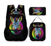 WECECE Zaino Scuola Zebra Ragazza Elementare 3 Pezzi con Sacchetto per Pranzo e Astuccio, Set Zaini Neon Colours Bambini 6-11 Anni