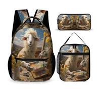 WECECE Zaino Sheep Scuola Elementare Bambina, 3 Pezzi Zaino per Ragazzi con Borsa per il Pranzo e Astuccio, Zaini Lamb Ragazza Traspirante Scuola Primaria e Media