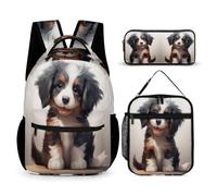 WECECE Zaino Sheepdog Dog Scuola Elementare Bambina, 3 Pezzi Zaino per Ragazzi con Borsa per il Pranzo e Astuccio, Zaini Puppie Animal Ragazza Traspirante Scuola Primaria e Media
