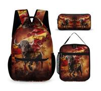 WECECE Zaino Spanish Bullfighting Ragazze con Borsa Termica e Astuccio, Zaino Scuola Bull Bambino per Elementare 6-12 Anni, Leggero per Studio e Viaggio