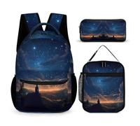 WECECE Zaino Starry Sky Bambino con Borsa Termica e Astuccio, Zaino Scuola Colourful Studenti per Classe 3-5, Scuola Primaria 8-13 Anni