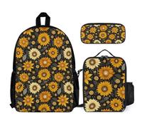 WECECE Zaino Sunflower Ragazzi Scuola Primaria 3 Pezzi con Borsa Termica e Astuccio, Zainetto Flower Bambina 8-13 Anni per Uso Quotidiano