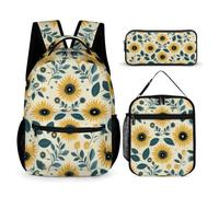 WECECE Zaino Sunflower Scuola Zainetto Bambina Ragazzo per Scuola Elementare, 3 Pezzi School Bag Set Backpack, Zainetto Flower Ragazza Bambino per Viaggio