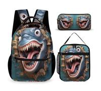 WECECE Zaino Whale Ragazzi con Sacchetto per Pranzo e Astuccio, Zainetto 3D Animal Theme Bambina per Classe 2-5, Scuola Primaria 8-13 Anni