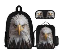 WECECE Zaino White Headed Eagle Ragazzo con Sacchetto Pranzo Astuccio, Borsa Scolastica Bird Theme Bambini 8-13 Anni per Escursioni e Lezioni, Capiente per Libri Quaderni e Accessori
