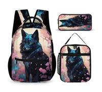 WECECE Zaino Wolf scolastico ragazze, set di 3 zaini Wolves Animal con portapranzo e astuccio per matite per scuola elementare prescolare, ragazzi