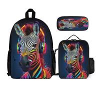 WECECE Zaino Zebra Scolastico Ragazze, Set di 3 Zaini Neon Colours con Portapranzo e Astuccio per Matite per Scuola Elementare Prescolare, Ragazzi