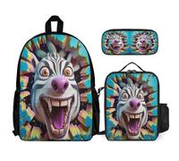 WECECE Zaino Zebra Scuola Elementare Bambina 3 Pezzi, Set Zaini Animal 3D Ragazzi Set 6-14 anni con Sacchetto per Pranzo e Astuccio Matite, Zainetto Ragazza per Scuola