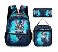 WECECE Zaino Zebra Scuola Zainetto Bambina Ragazzo per Scuola Elementare, 3 Pezzi School Bag Set Backpack, Zainetto Animal Print Ragazza Bambino per Viaggio