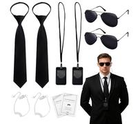Weciau 10 Pezzi Agente Costume Accessori, Man in Black Costume, Accessori Costumes da Spia, Spia FBI Costumes per Uomini Donne per Carnevale Cosplay Feste