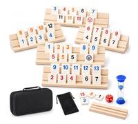 Weciau Rummy Gioco da Tavola | Rummy Set con 160 Pezzo 6 Rastrelliere 1 Clessidra, 1 Dado e 1 Custodia | Classico Gioco da Tavolo e di Carte | Facile da Imparare | Giocos Portatile per 2-6 Giocatori