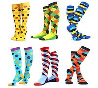 WeciBor Calze al Ginocchio Colorate Divertenti da Donna, 6 Paires Multicolore Argyle Pois, 39-42