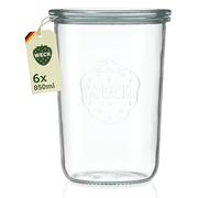 Weck 6 barattoli rotondi da 0,75 l in vetro per conserve, 3/4 litri + coperchio