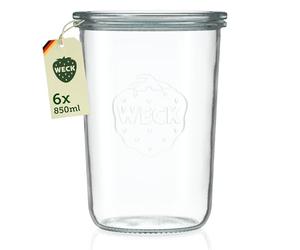 Weck Barattoli da 750ml - Set da 6 con Coperchi - Forma Rovesciata - Barattoli Robusti e Impilabili per Conserve e Conservazione - Ideali per Meal Prep, Lievito Madre e Fermentazione - Riutilizzabili