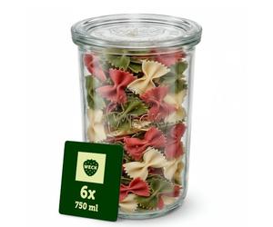 Weck Barattoli da 750ml - Set da 6 con Coperchi - Forma Rovesciata - Barattoli Robusti e Impilabili per Conserve e Conservazione - Ideali per Meal Prep, Lievito Madre e Fermentazione - Riutilizzabili