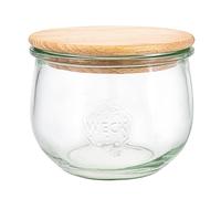 Weck Bicchieri a forma di tulipano, #744 (6 pezzi, contenuto 500 ml, barattolo con coperchio in legno + guarnizione in silicone, per pasta, spezie, cereali) 79199