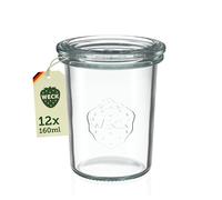 Weck 12 vasetti da 160 ml RR60 con 12 coperchi in vetro in cartone originale (con coperchio in vetro)