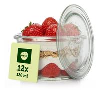 Weck Bicchieri da 165 ml - Set da 12 pezzi con coperchi - Forma a goccia - Bicchieri da dessert robusti e impilabili - vasetti per conserve - Piccoli - Sveglia ideale per dessert - Made in Germany