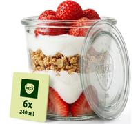 Weck Bicchieri da 290 ml - Set da 6 pezzi con coperchi - Forma a goccia - Bicchieri da dessert robusti e impilabili - vasetti per conserve - piccoli - vasetti per conserve ideali per dessert - Made in