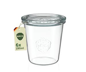 Weck Bicchieri da 290 ml - Set da 6 pezzi con coperchi - Forma a goccia - Bicchieri da dessert robusti e impilabili - vasetti per conserve - piccoli - vasetti per conserve ideali per dessert - Made in