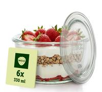 Weck Bicchieri da 450 ml, set da 6 pezzi con coperchi, stampi per guglhupf, robusti bicchieri da dessert, conserve e conserve, ideali per dessert, budini e piccole torte