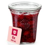 Weck Bicchieri da 545 ml - Set da 6 pezzi con coperchi - Quadroform - robusti barattoli impilabili - ideali per Meal Prep, Overnight Oats, dessert e marmellata - riutilizzabili - Made in Germany