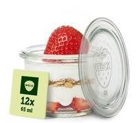 Weck Bicchieri da 80 ml, set da 12 pezzi, con coperchi, forma a goccia, robusti, impilabili, per conserve e conserve, piccoli, ideali per dessert, made in Germany