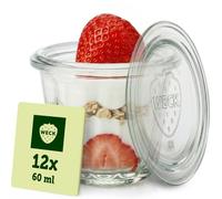 Weck Bicchieri da 80 ml - Set da 12 pezzi con coperchi - stampo per ciambella - robusti bicchieri da dessert, conserve e conserve - piccoli - vasetti per conserve ideali per dessert, budini e piccole