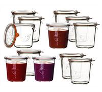 Weck bicchieri tumbler, set da 4-24 vasetti da conserva disponibili in diverse misure e forme dal profilo circolare 12 x Sturzglas 500ml Komplett, transparente