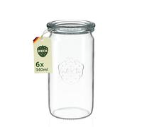 6 einkoch vasetti 340 ML Cilindro RR60 in vetro con coperchio in vetro in confezione originale Weck, Vetro, trasparente, Mit Glasdeckel, Ringen und Klammern