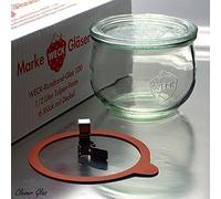 Weck RR100 - 6 vasetti per conserve da 500 ml, con coperchio in vetro, anelli e ganci, a forma di petalo, in confezione originale Weck