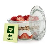 Weck Set di 6 barattoli da 220 ml con coperchio, a forma di guglhup, robusti barattoli da dessert, barattoli per conserve e conserve, piccoli, ideali per dessert, budini e piccole torte