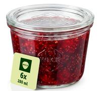 Weck Bicchieri da 370 ml, set da 6 pezzi con coperchi, forma a goccia, robusti e impilabili, ideali per Meal Prep, Overnight Oats, dessert e marmellata, riutilizzabili, realizzati in Germania