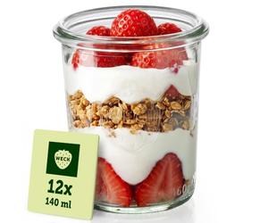Weck Vasetti da 140 ml - Confezione da 12 con coperchi - forma a caduta - robusti, impilabili bicchieri da dessert, vasetti per conserve e sottaceti - piccoli - Vasetto Weck ideale per dessert