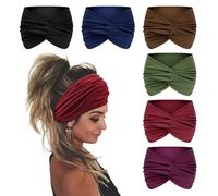 Wecoe Fasce per capelli da donna, 6 pezzi, alla moda, annodate, larghe, elastiche, spesse, turbanti per parrucche africane, fasce per capelli, fasce per capelli, fasce per capelli, accessori per