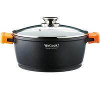 WECOOK! Ecochef Titanio Casseruola Alta, Induzione, Coperchio di Vetro 32cm, Antiaderente QUANTANIUM Ecologico senza PFOA, Alluminio Fuso 5mm Spessore, Maniglie in Silicone, Vitroceramica, Forno